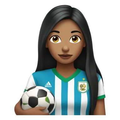 Girl with long black hair wearing a half Argentina half Nigerian jersey holding a baby  sticker