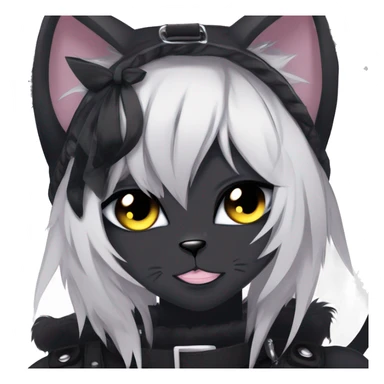 Gorgeous furry dark punk techwear anime style anthro black cat fursona with blushing face aesthetic and pretty edgy black with collar and harness trending style sticker
