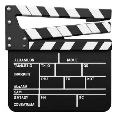 Super minimalist movie clapperboard in black and white, extremely simple geometric shapes, iOS emoji style with absolute minimal details sticker