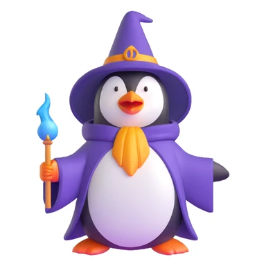 penguin wizard casting a spell sticker