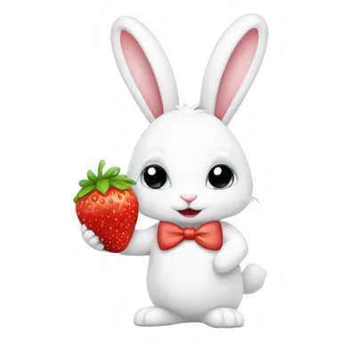 white bunny holding a strawberry and wearing a bow sticker