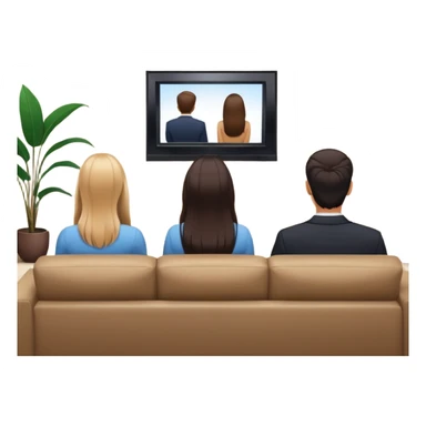 A man and a women long hir  photographed from behind, sitting on a sofa and watching the news on TV on a modern flat screen. The setting is a living room. sticker