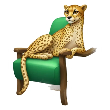 humanoid cheetah resting on a chair wearing a cucumber mask sticker