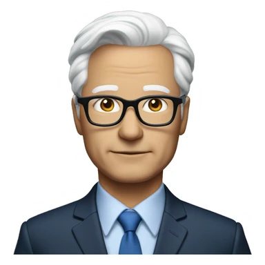 an 55 years old CEO with white short hair wearing a fine blue suit and black glasses. sticker