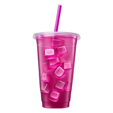 Realistic plastic cup and lid with Transluscent magenta soda and large ice cubes inside and one straw through the top of the lid. sticker