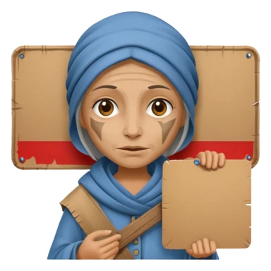 begger woman with holding  a pancart sticker