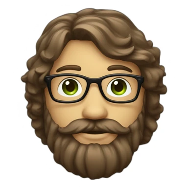 Une visage d’un homme cheveux mi-long un peu ondulée de couleur brun, avec des yeux vert, une barbe bien taillé pas grosses et des lunettes assez fines  sticker
