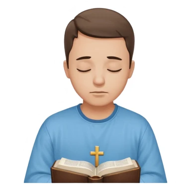 Guy who reads Bible with cross on it and with his eyes closed in prayer. without something in the background  sticker