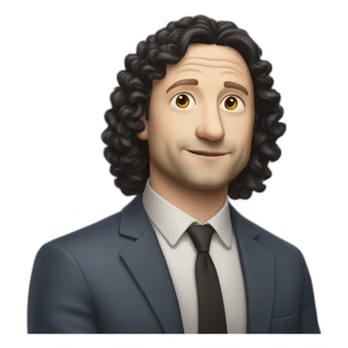 tim robinson face but his hair is shoulder length curly black hair, wide triangular shape sticker