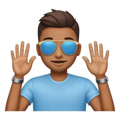 A emoji doing hands like hardik Pandya after winning t20 world cup in sky blue colour round emoji Cat wearing sunglasses sticker
