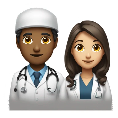 Engineer student boy with tan skin and dark brown hair and doctor student girl with dark brown hair and fair skin sticker