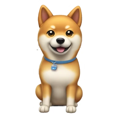 A Shiba Inu in front of a vending machine sticker