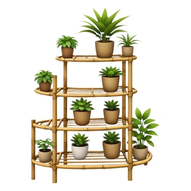 Large multi-tier multi-level curvy plant rack constructed from thin bamboo poles  sticker