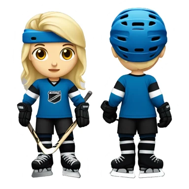 blond hockey player with blue t-shirt and black pants and black skater and black hockey helmet  sticker