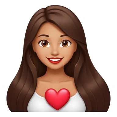 tanned beautiful girl smile with pump lips and brunette straight long hair showing heart sticker