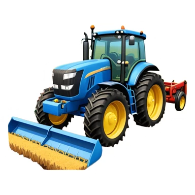 An icon representing a Farming Simulator 22, with a detailed tractor, plowing fields under a bright sky with a colorful rural landscape. The design includes farming tools, crops and barns, symbolizing the immersive experience of managing a farm. Transparent background. sticker