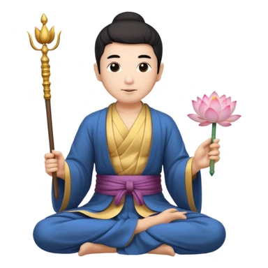 asian man with lotus, scepter, buddhism, lotus, white skin sticker