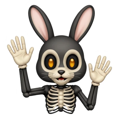 emoji d'une tête de lapin squelette noire qui dit bonjour de la main sticker