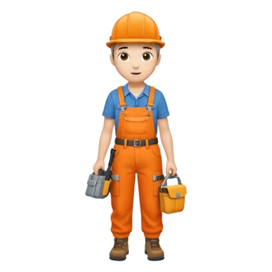 Repairs and Maintenance, Young, tools belt, wearing orange overalls, a cap and having tool belt, full body sticker