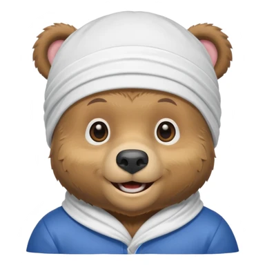 cute Russian grizzly bear wearing a white durag, with a smile sticker