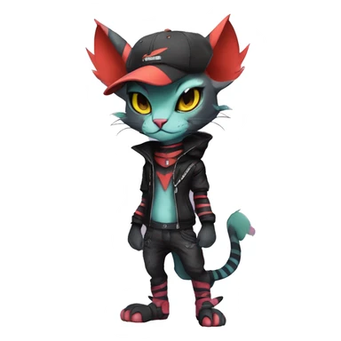 Cool Anthro Noivern-Litten-Sphynx-Pokémon with edgy stripes collar punk techwear Cap hat Full Body sticker