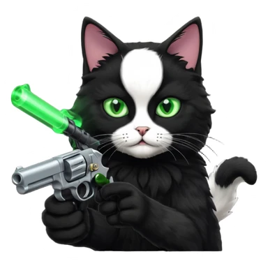 black cat pointing a gun at the screen sticker