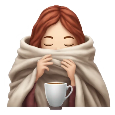 pale burgundy haired girl inside a blanket sipping coffee eyes closed sticker