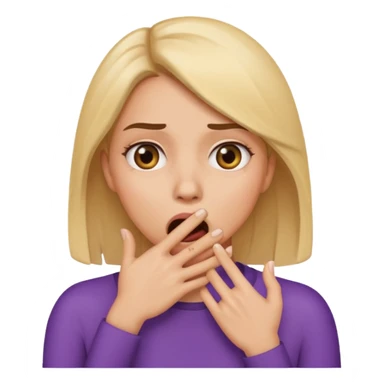 scared woman with her hand on mouth, emoji style, more details, sideways pose, different background sticker