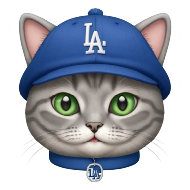 Can you make a gray British short cat wearing a LA dodger hat? sticker