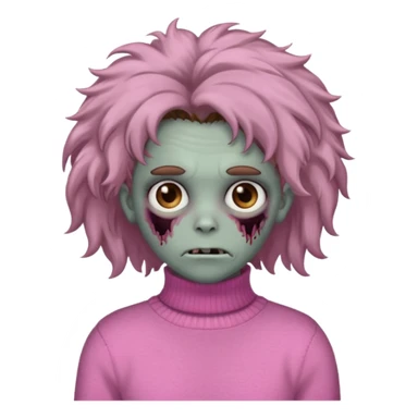 brown fluffy haired grey zombie with pink turtleneck sweater and hair band sticker