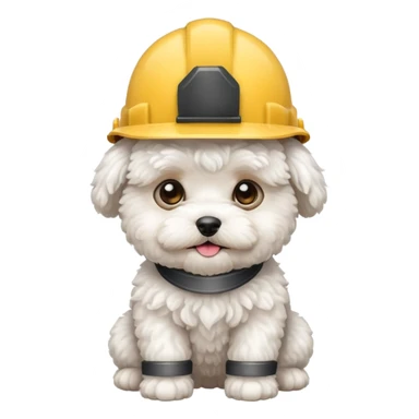 white maltipoo wearing a hard hat sticker