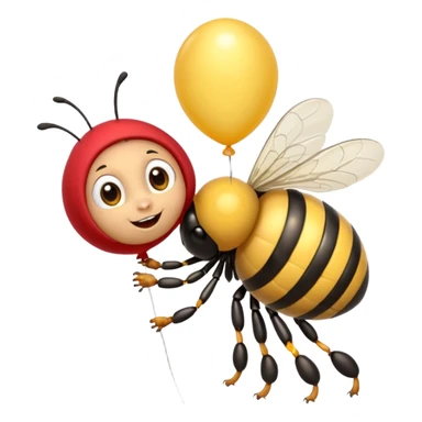 Bees with red Birthday Hat, Excited bee carrying balloon sticker