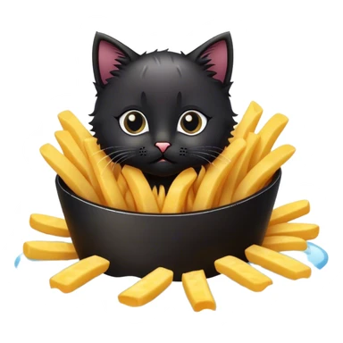 Black kitten swimming in French fries  sticker