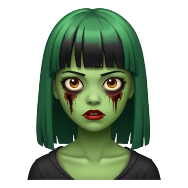 zombie verde feminina com cabelo preto liso com franjinha sticker