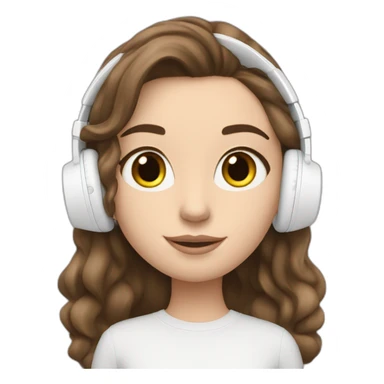 brunette white girl with long hair listening to music with her phone in her hand with white AirPods  sticker