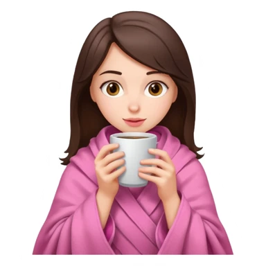 Brunette girl in pink blanket drinking coffee sticker