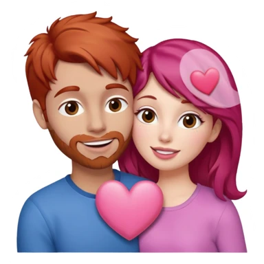 mujer pelirroja y hombre con pelo café haciendo cara de beso pero con un corazón entremedio sticker