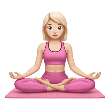 white-skinned attractive young woman, 20 years old, practicing yoga on a pink yoga mat, iPhone memoji style sticker