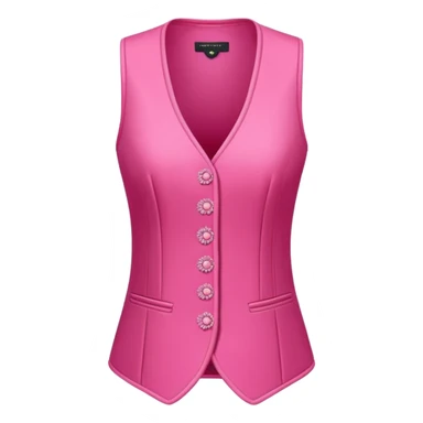a stylish women’s vest, sleeveless, elegant and decorative design, in a bright pink color with small cute details, feminine and fancy look, no background, ONLY VEST sticker