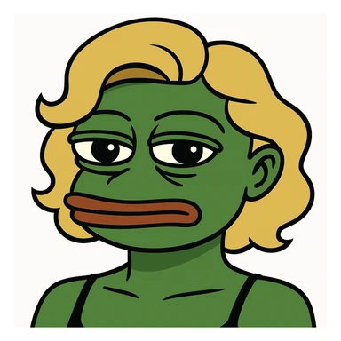 Change the hair to wavy blonde in a bufo style meme. The style should resemble the green bufo frog meme style with concise and meme-like appearance. sticker
