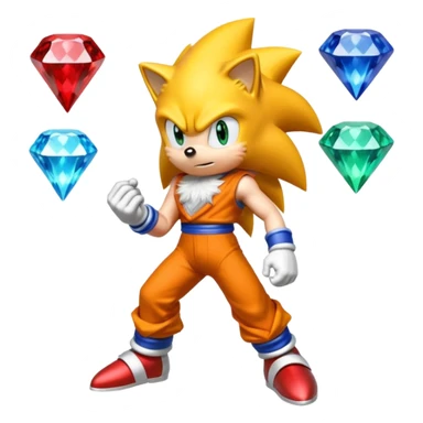 I want Sonic the hedgehog with the 7 chaos emeralds and the Goku aura transformation, where is the super Sonic aura Is a power 7 diamonds, red, blue, yellow, green, white, cyan and purplr sticker