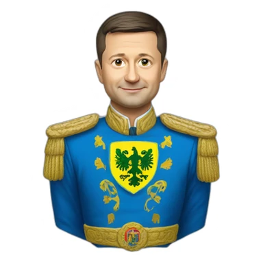 President Volodymyr Zelenskyy in haki tshirt with ukrainian coat of arms sticker