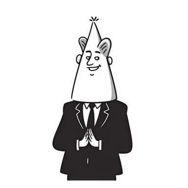 A Coneheads man, cone-shaped head, business attire, hand-drawn doodle style sticker