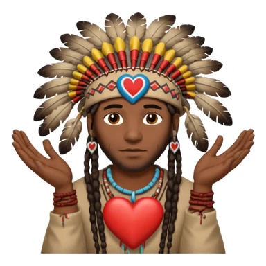 Black American man dark brown with dreads with a American Indian headdress with making a heart with both his hands sticker