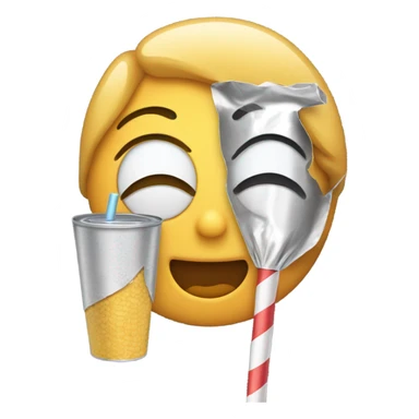 smiling emoji with eyes closed holding tin foil and a straw sticker