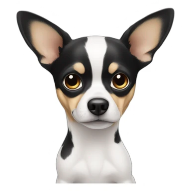 Dog staring at camera chihuahua white with black patch’s around eyes and black ears sticker