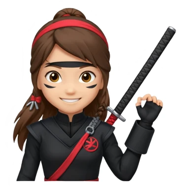 i need girl ninja smile with long brown hair with black costume with name mabel sticker