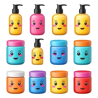 emoji of beauty products with brand labels sticker