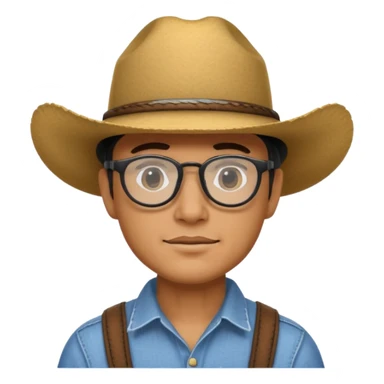 Man wearing a cow boy hat with black glasses and a chin strap   sticker