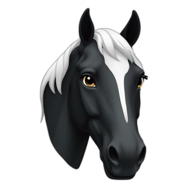 black horse’s head with white sticker